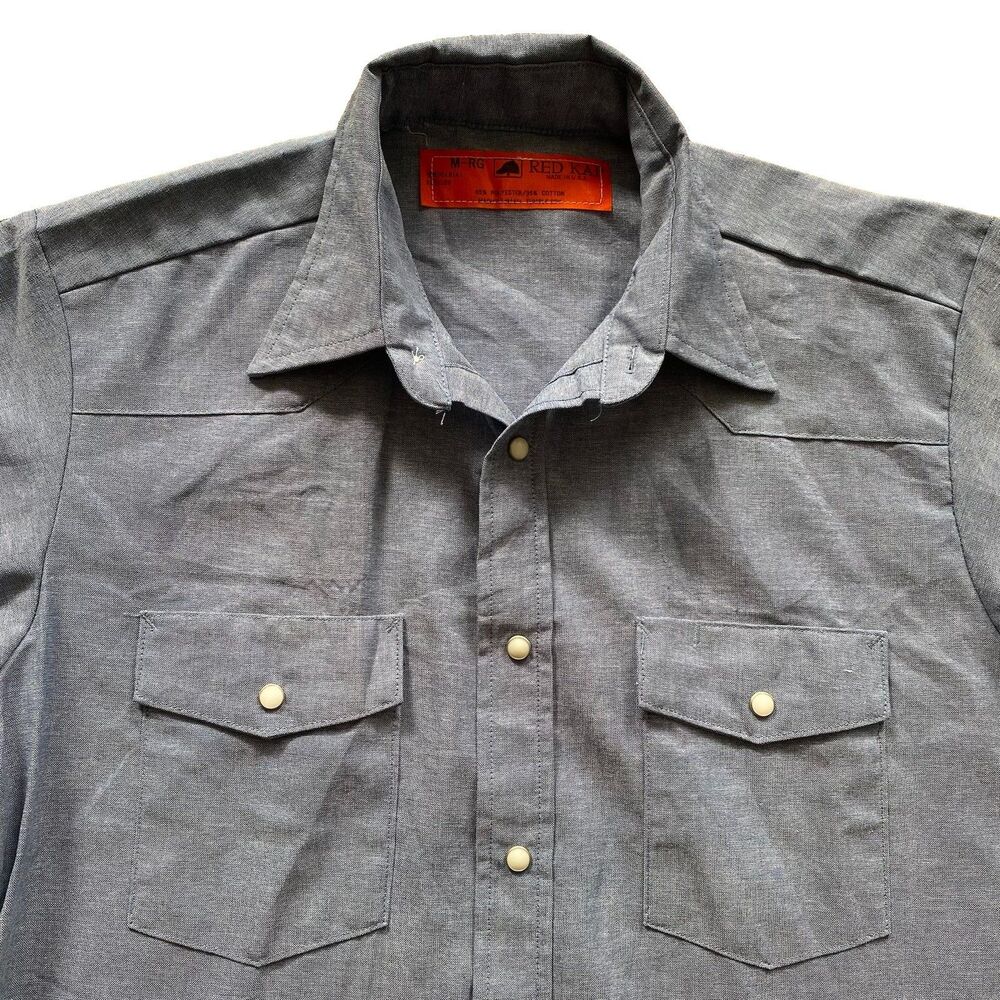 Vintage Red Kap Chambray Western Shirt 90s Medium Snap Blue Workshirt